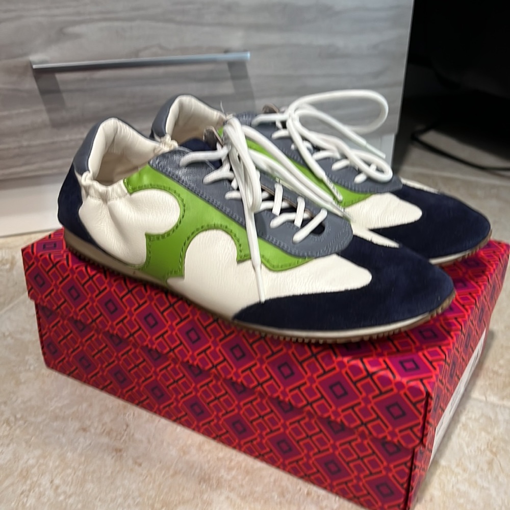 Tory Burch Serif Sneaker Ivory/Green/Navy